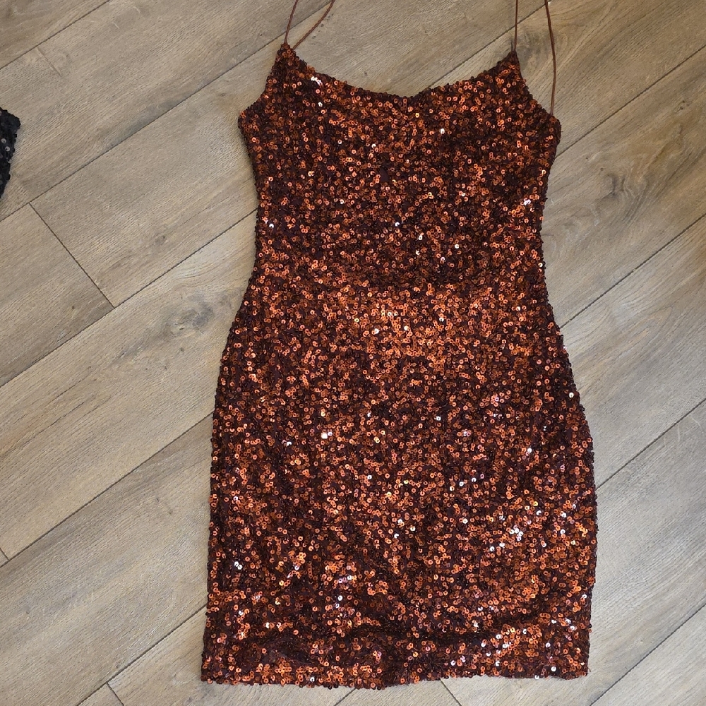 B Darlin Glittering Copper Mini Dress